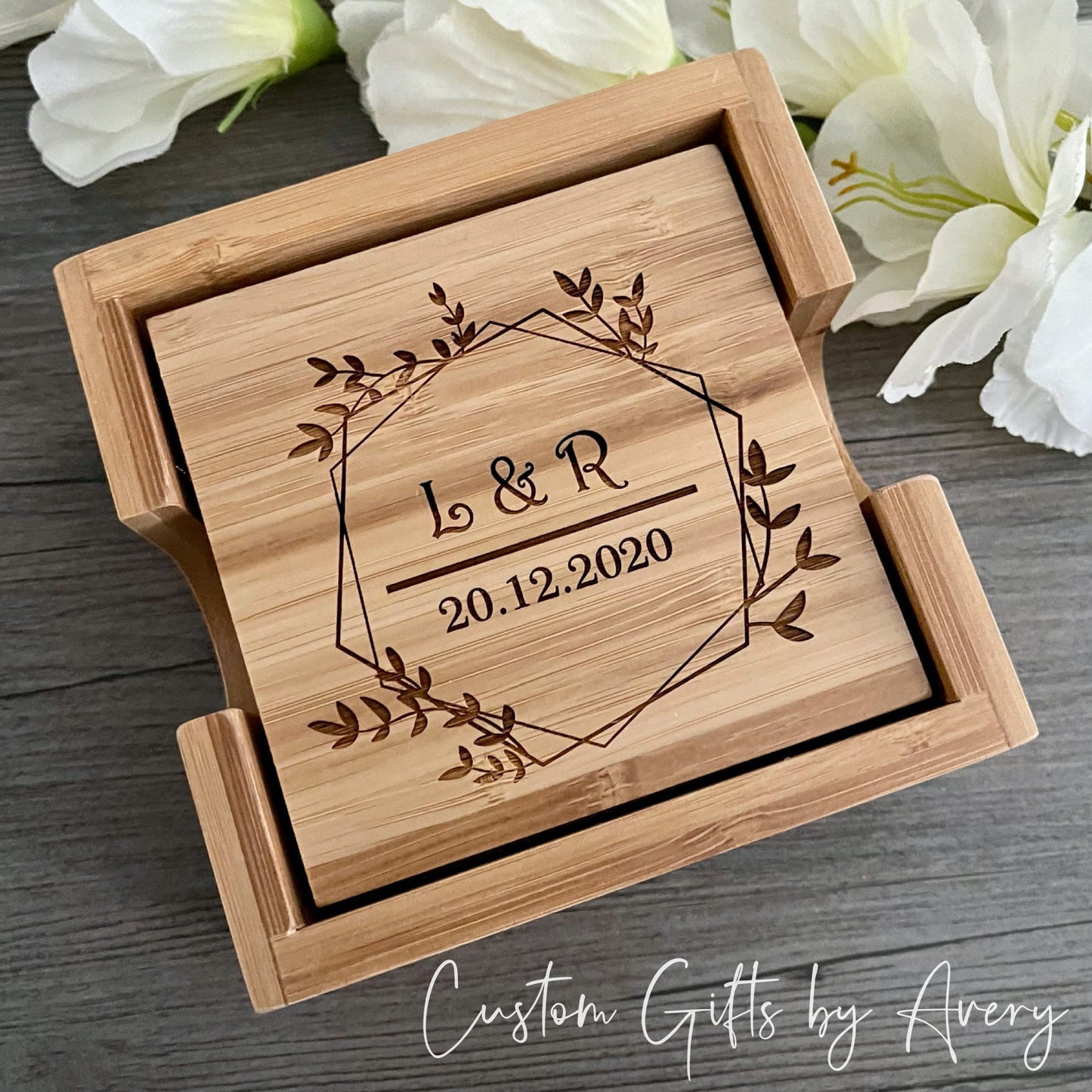 Set of 4 Bamboo Coasters ~ Personalized Family Name