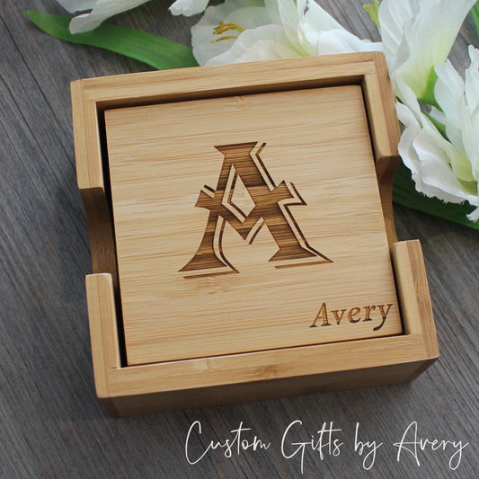 Set of 4 Bamboo Coasters ~ Personalized Family Name