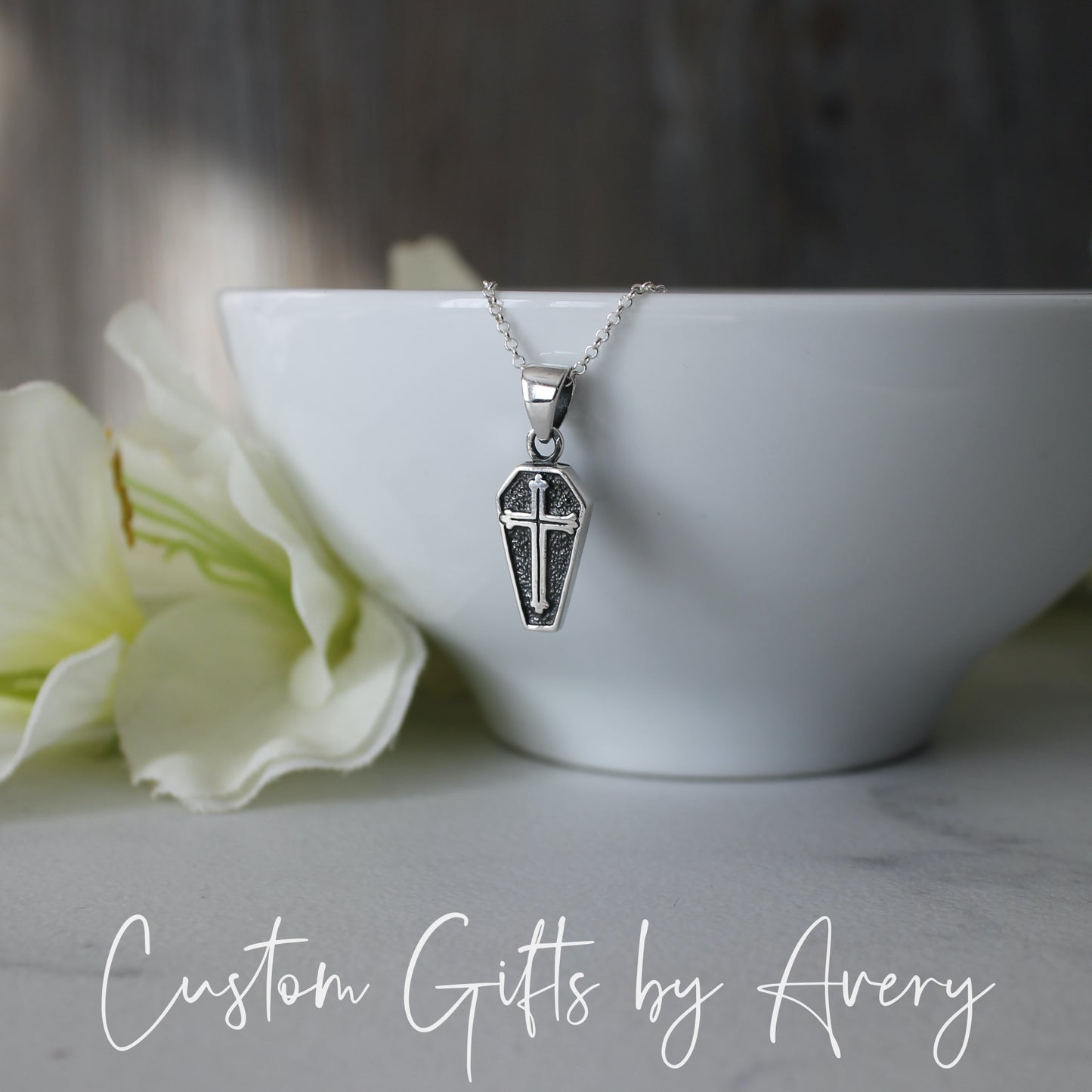 Sterling Silver Coffin with Cross Necklace