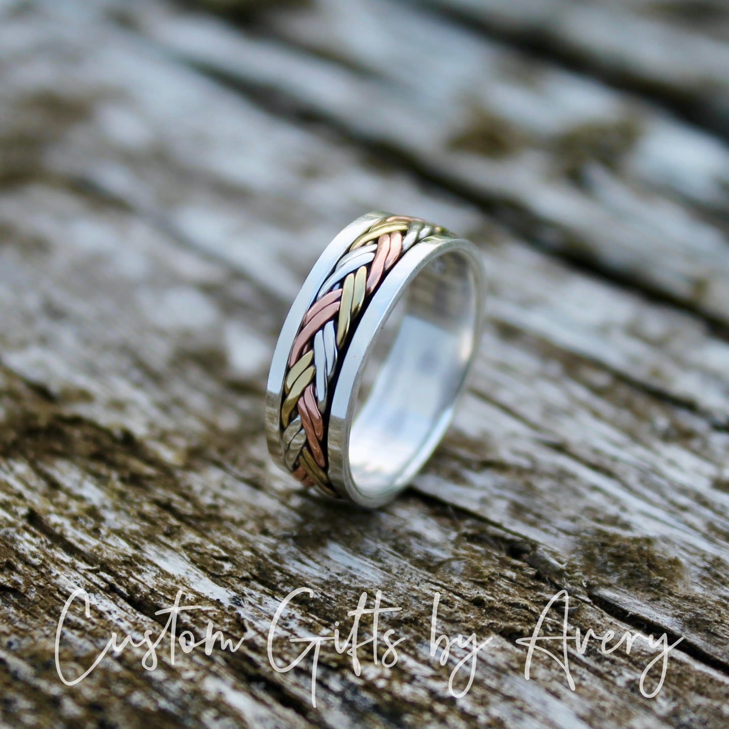 Sterling Silver, Copper, and Brass Spin Ring ~ 6mm Band