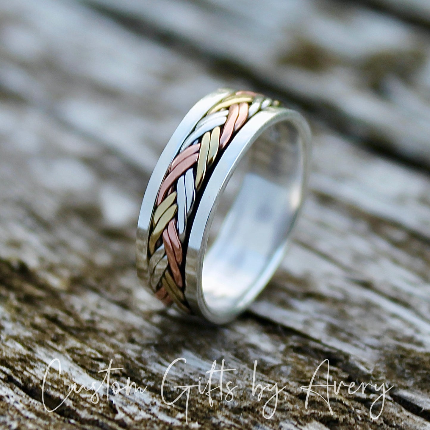 Sterling Silver, Copper, and Brass Spin Ring ~ 6mm Band