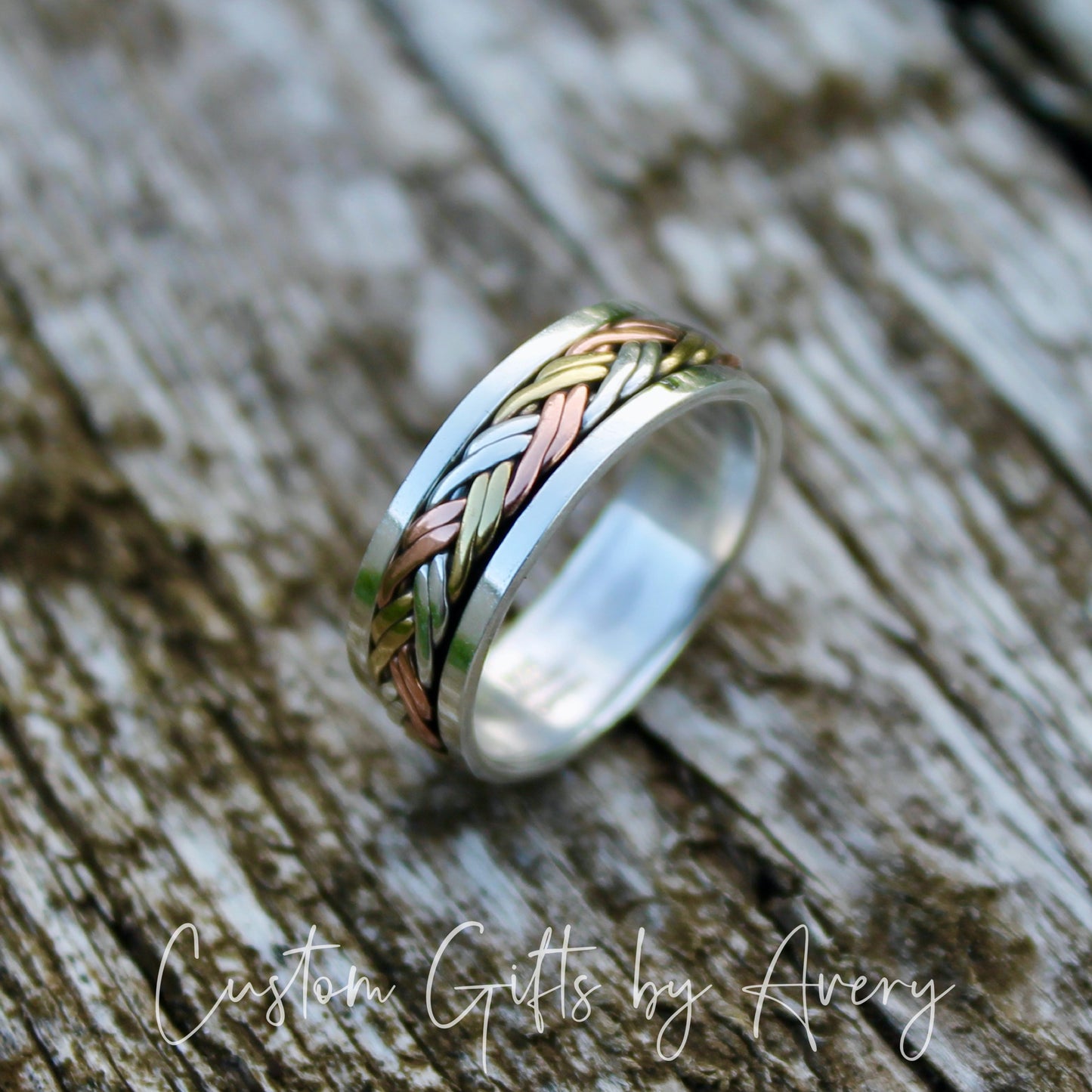 Sterling Silver, Copper, and Brass Spin Ring ~ 6mm Band