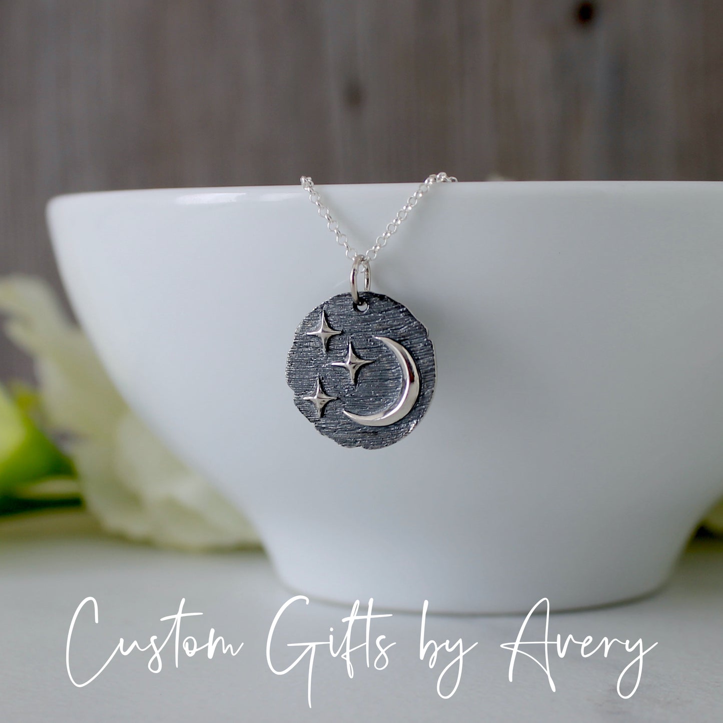 Sterling Silver Crescent Moon & Star Coin Necklace