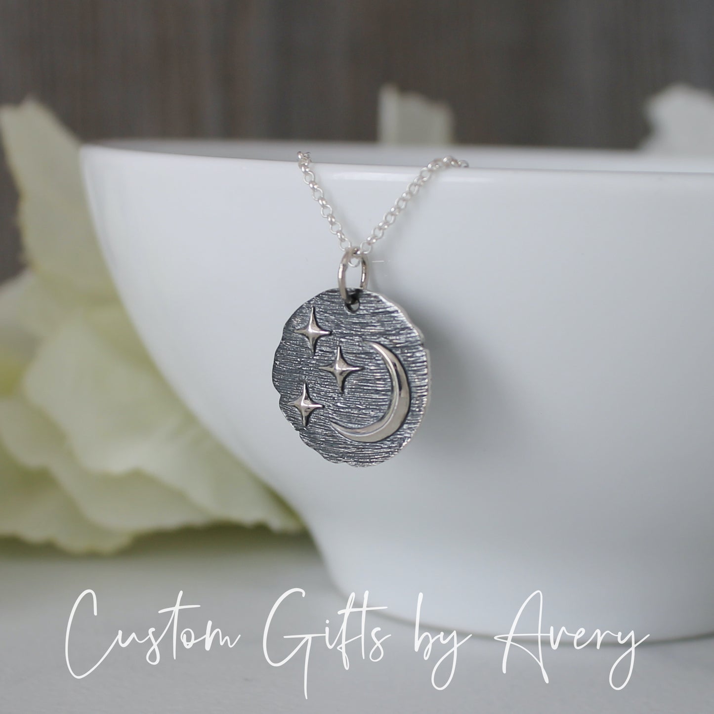 Sterling Silver Crescent Moon & Star Coin Necklace