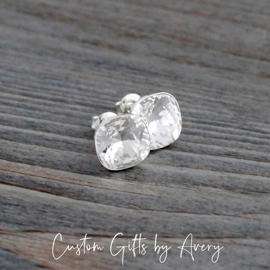 10mm Square Cut Austrian Crystal Studs ~ Clear