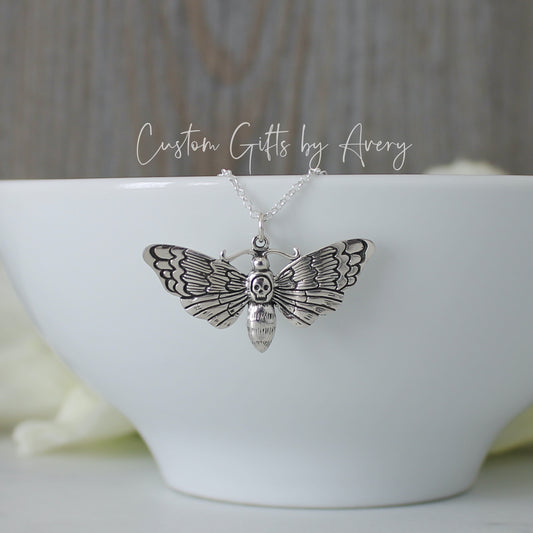 Sterling Silver Deaths Head Moth Necklace