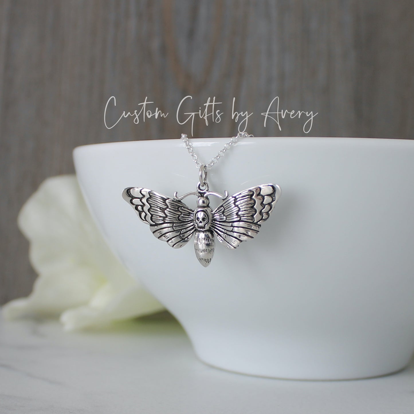 Sterling Silver Deaths Head Moth Necklace