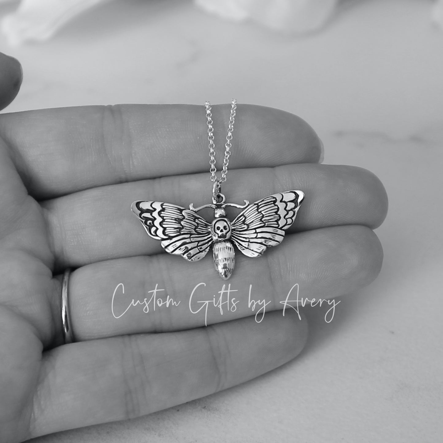 Sterling Silver Deaths Head Moth Necklace