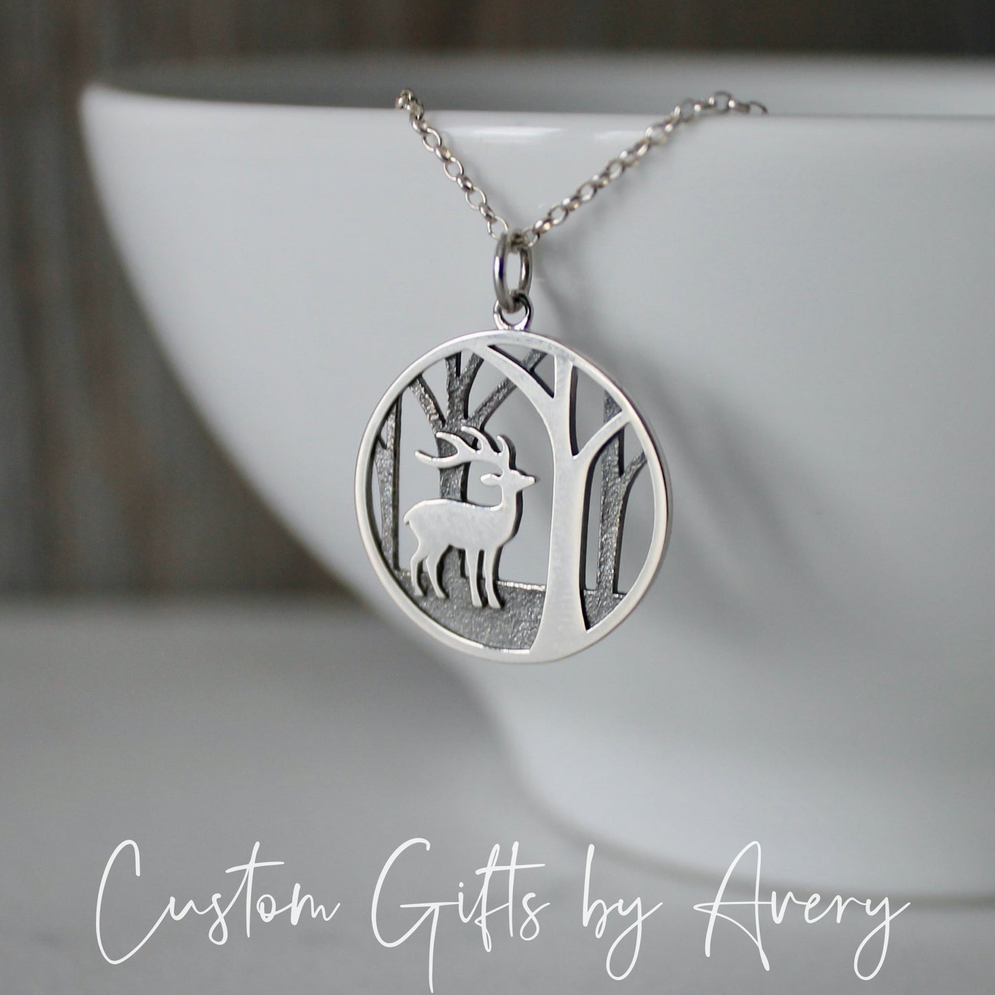 Sterling Silver Deer & Forest Necklace