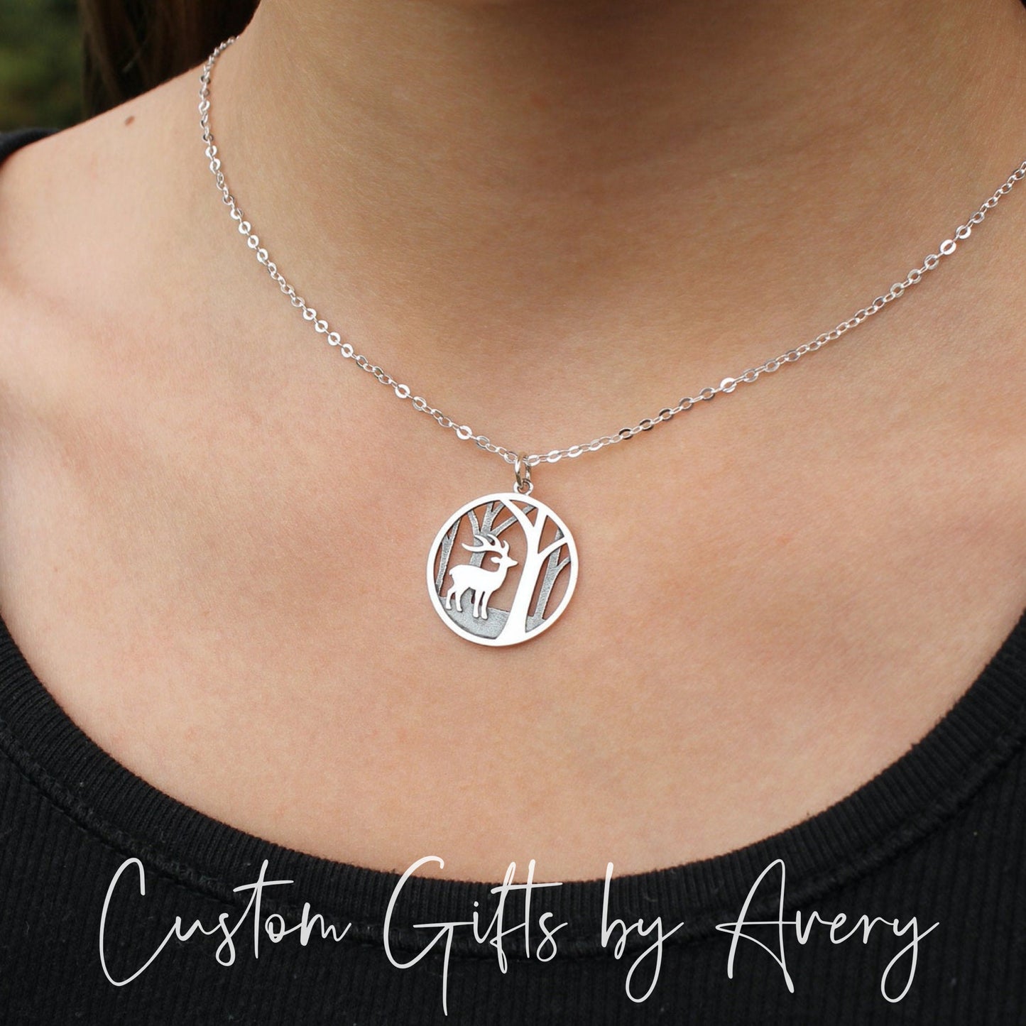 Sterling Silver Deer & Forest Necklace