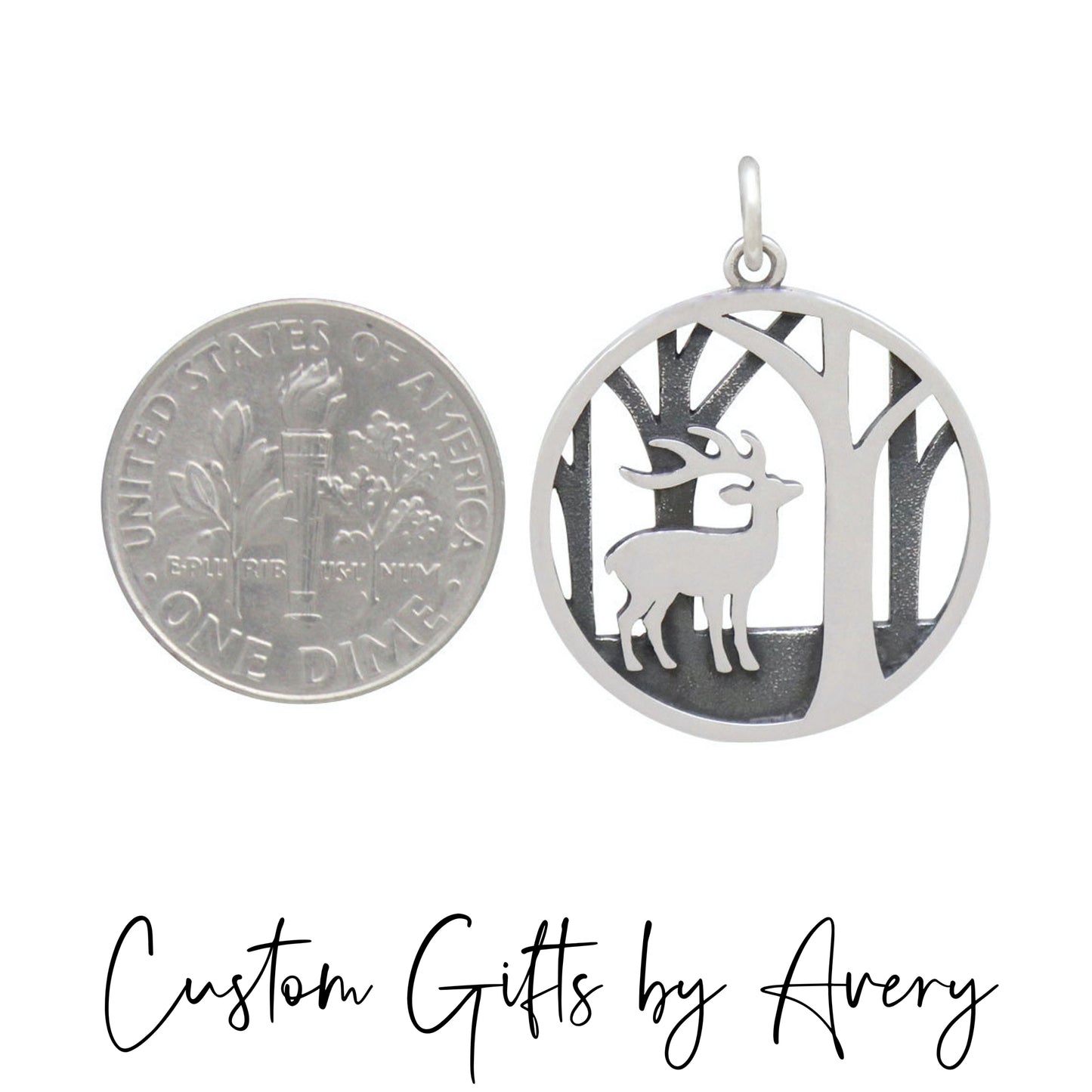 Sterling Silver Deer & Forest Necklace