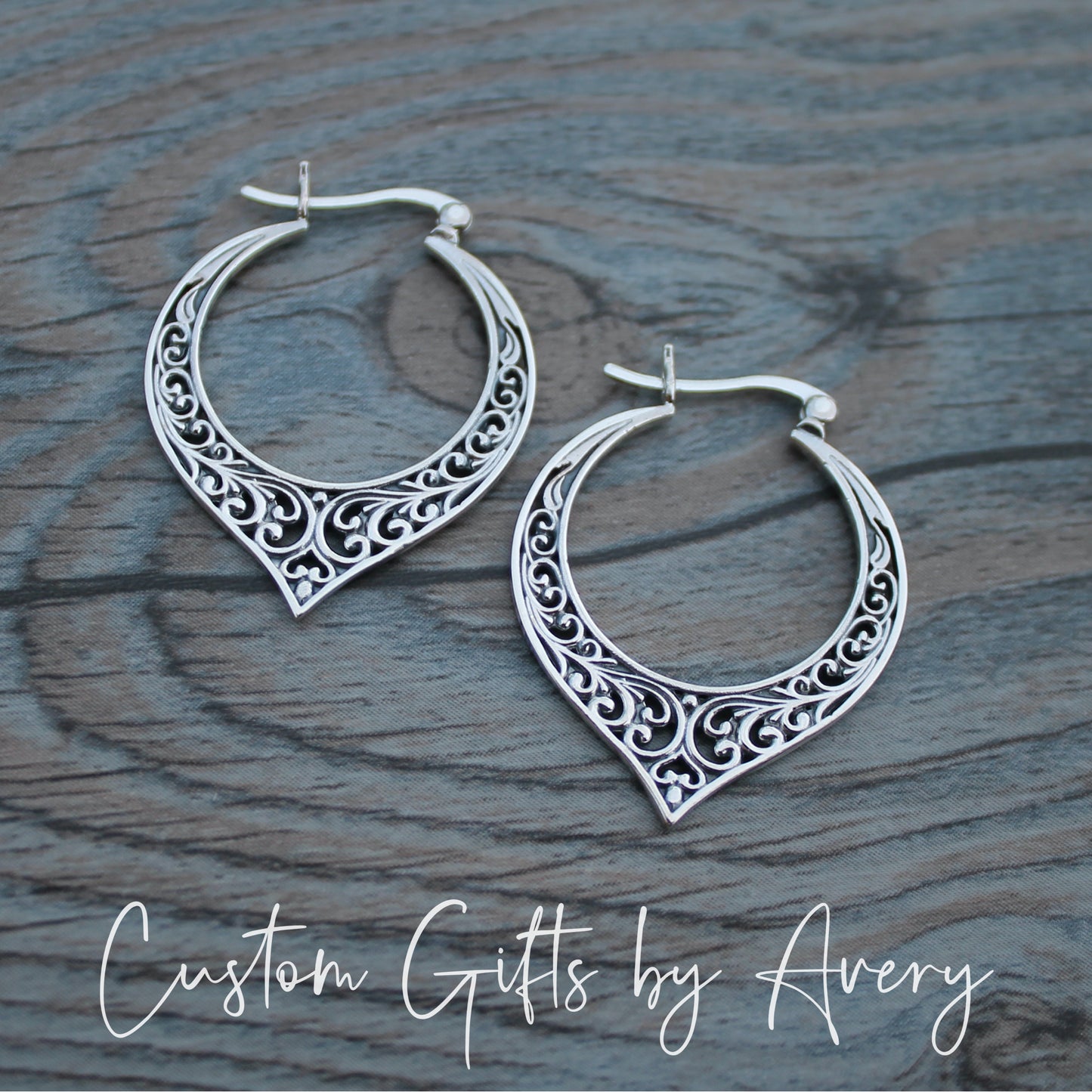 Sterling Silver Filigree Hoop Earrings