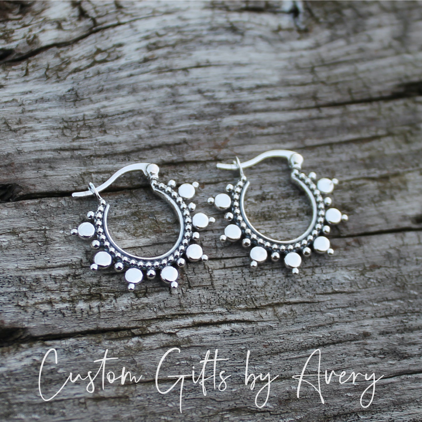 Sterling Silver Dotted Bohemian Hoop Earrings