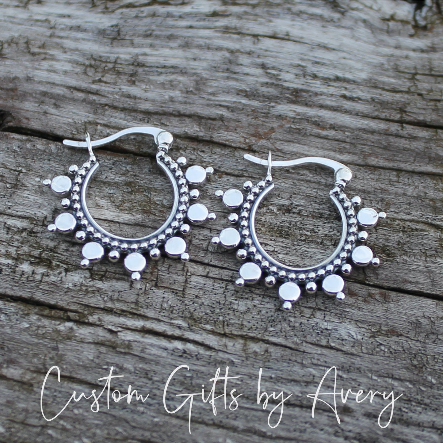 Sterling Silver Dotted Bohemian Hoop Earrings