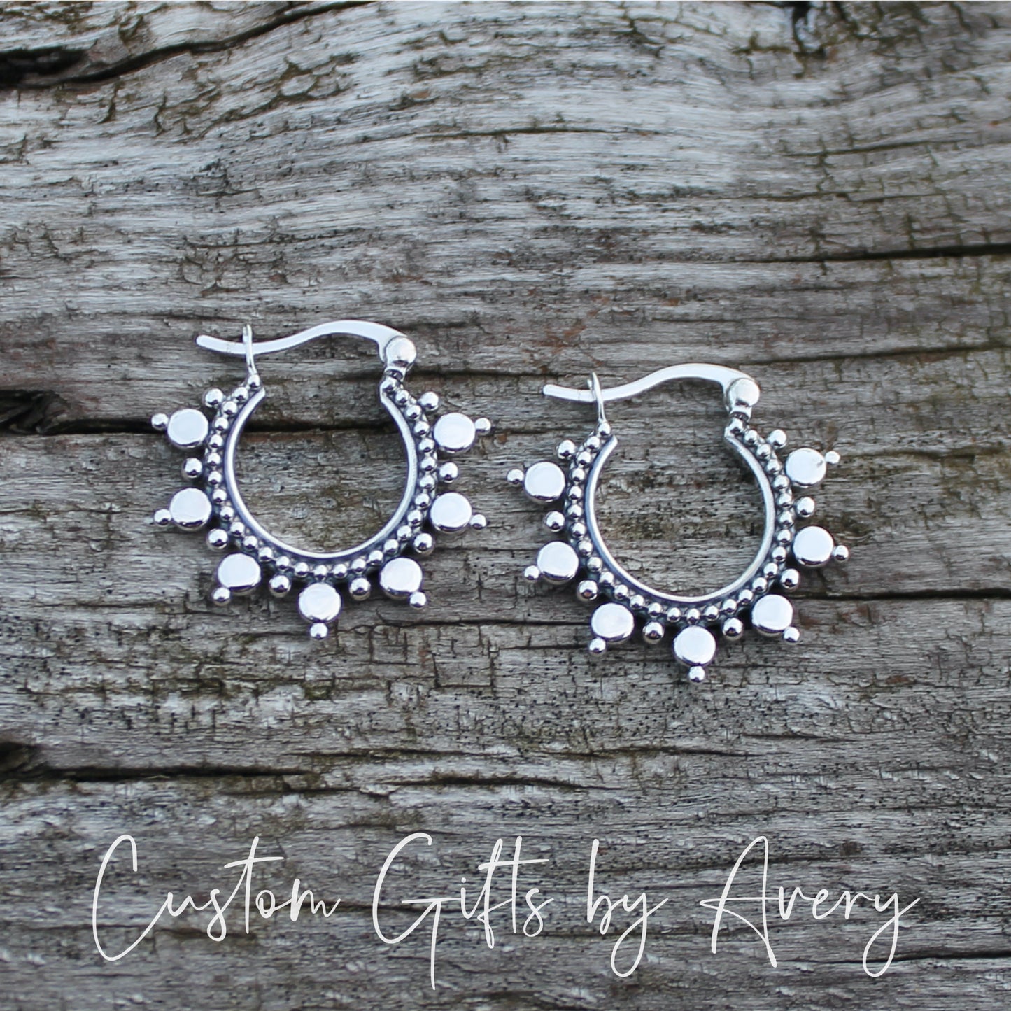 Sterling Silver Dotted Bohemian Hoop Earrings