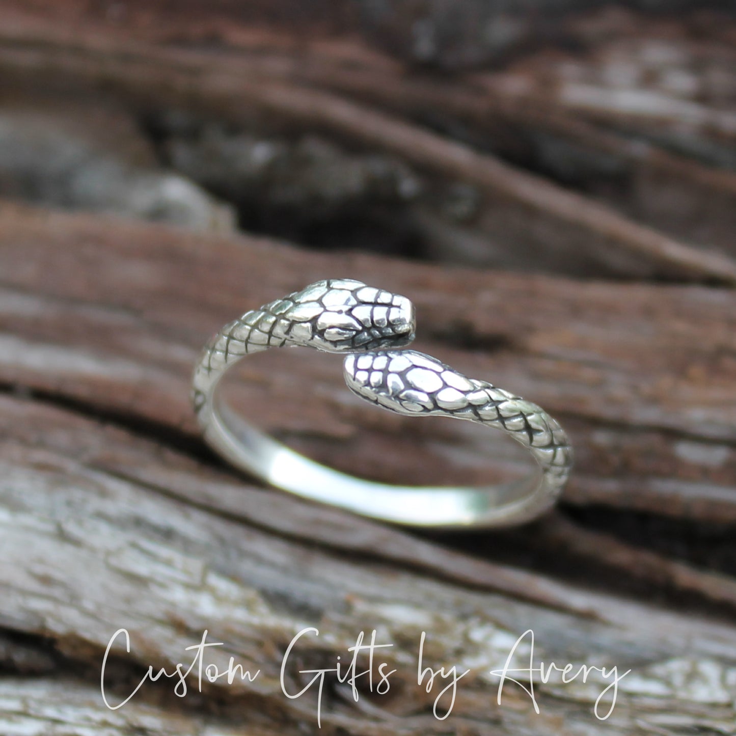 Adjustable Sterling Silver Double Headed Snake Ring