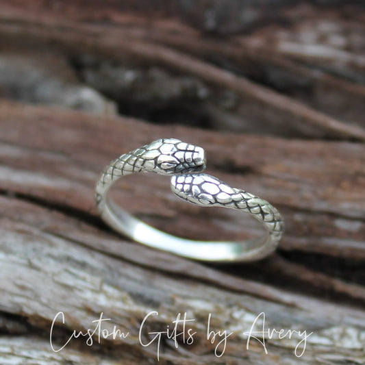Adjustable Sterling Silver Double Headed Snake Ring