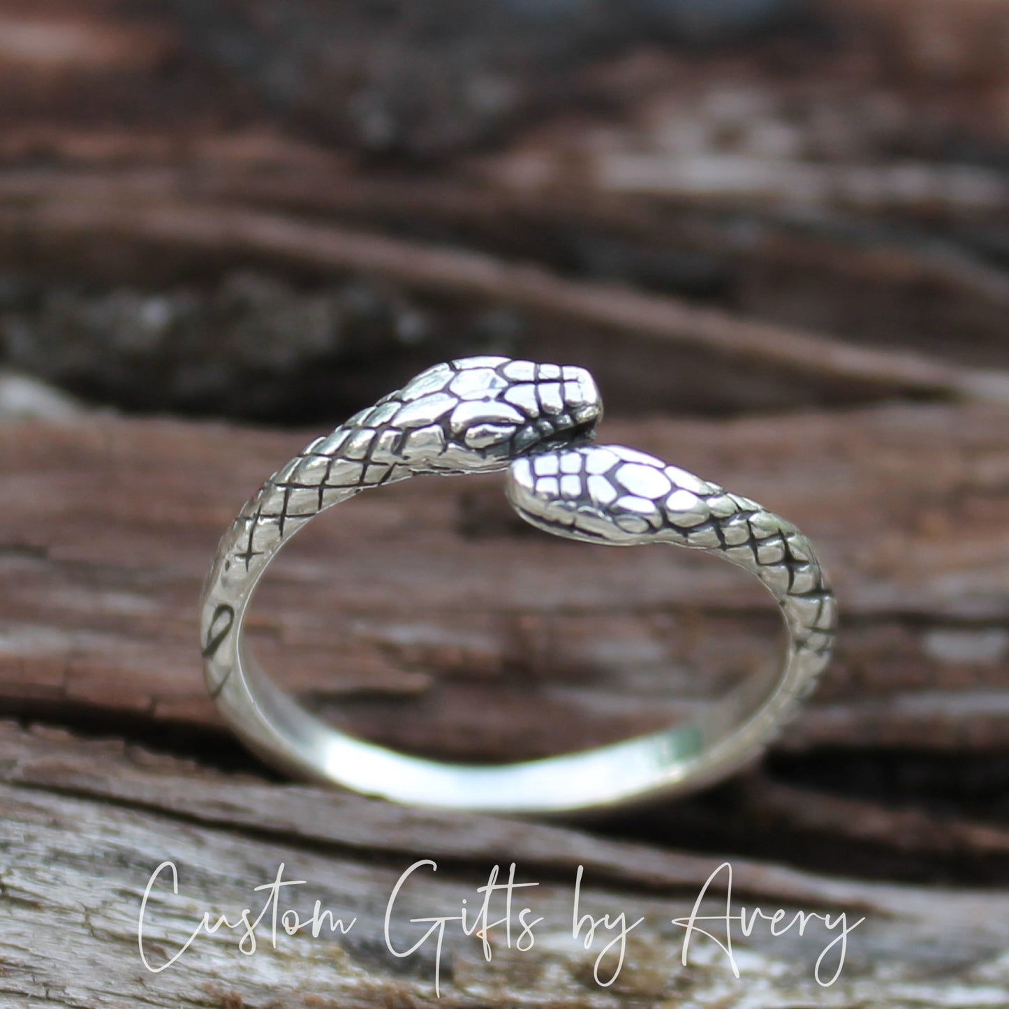 Adjustable Sterling Silver Double Headed Snake Ring