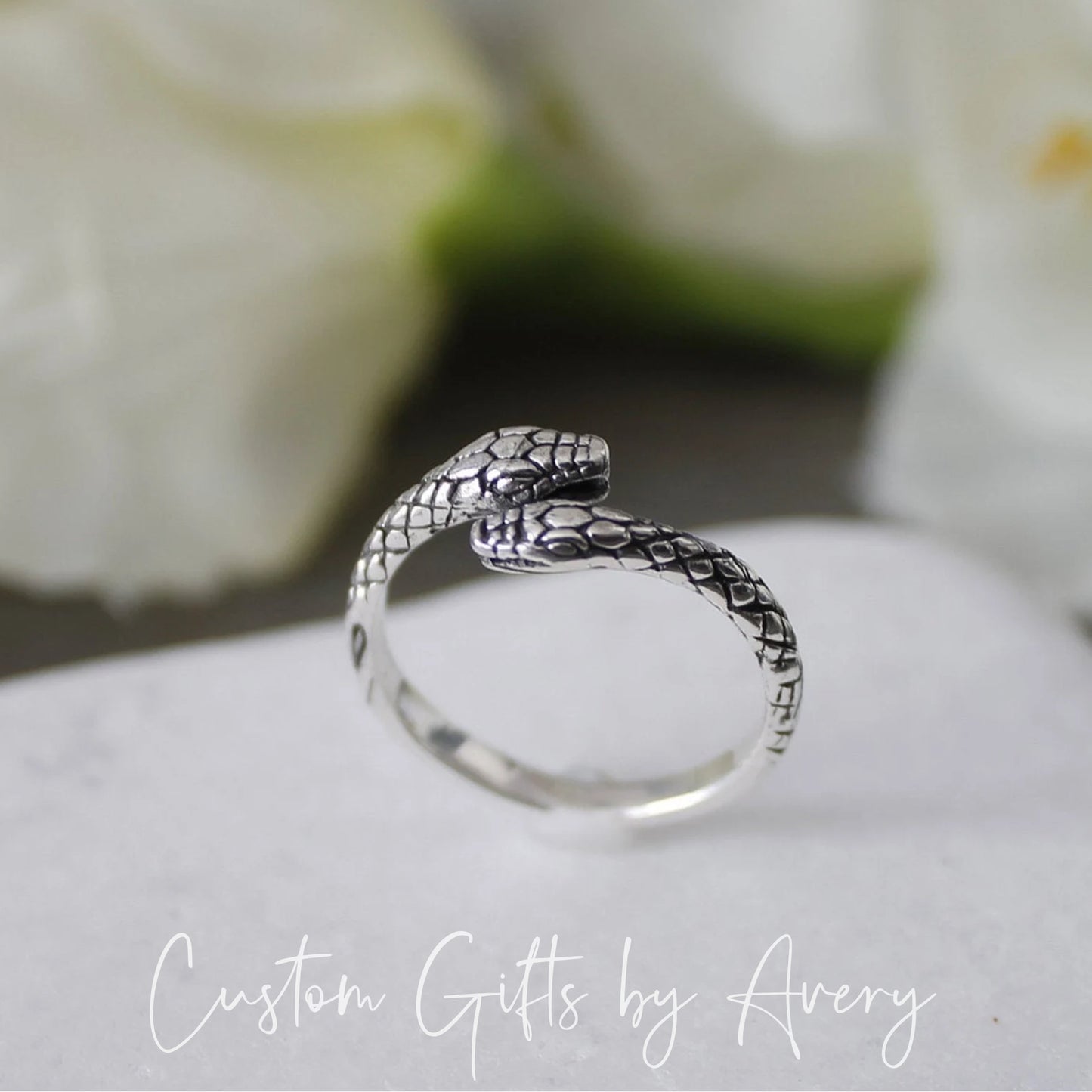 Adjustable Sterling Silver Double Headed Snake Ring