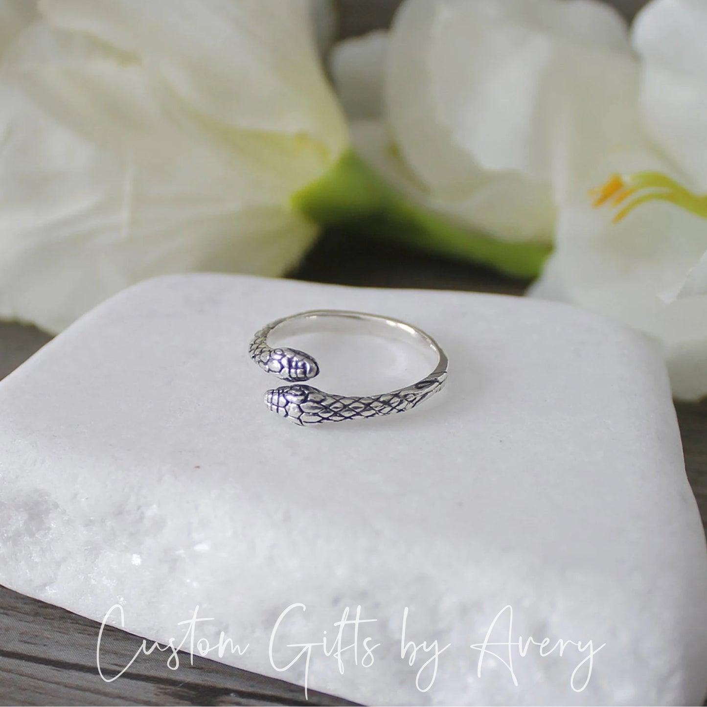 Adjustable Sterling Silver Double Headed Snake Ring