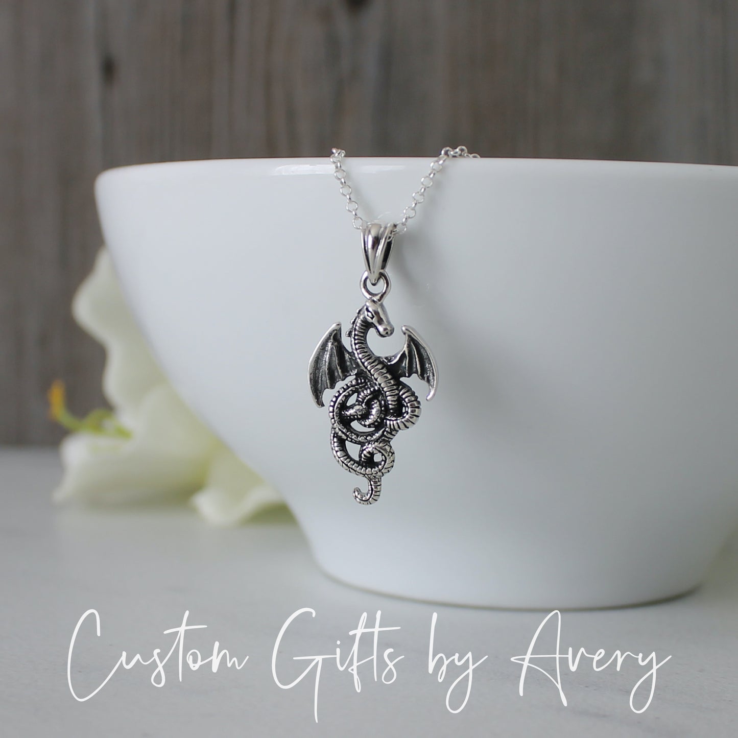 Oxidized Sterling Silver Dragon Necklace