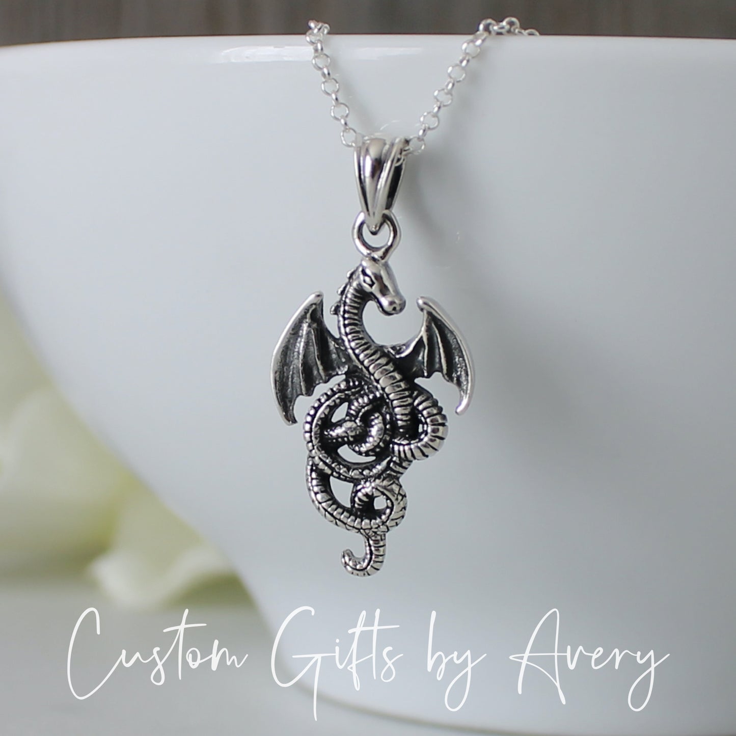 Oxidized Sterling Silver Dragon Necklace