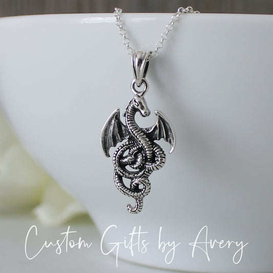 Oxidized Sterling Silver Dragon Necklace