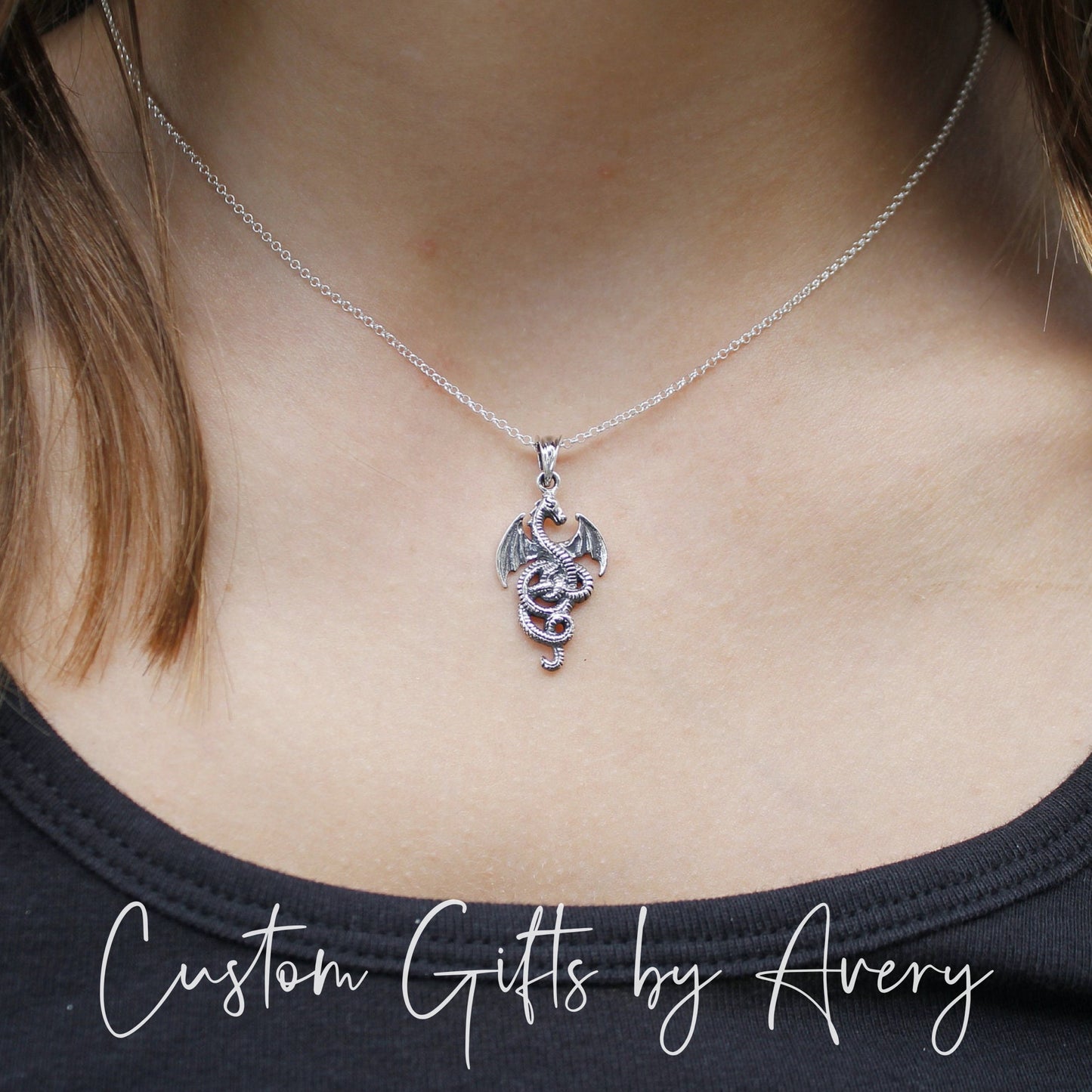 Oxidized Sterling Silver Dragon Necklace