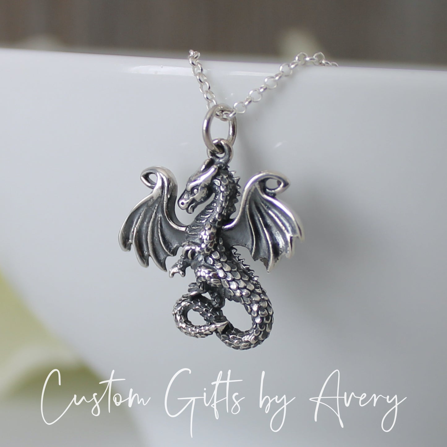 Oxidized Sterling Silver Dragon Necklace