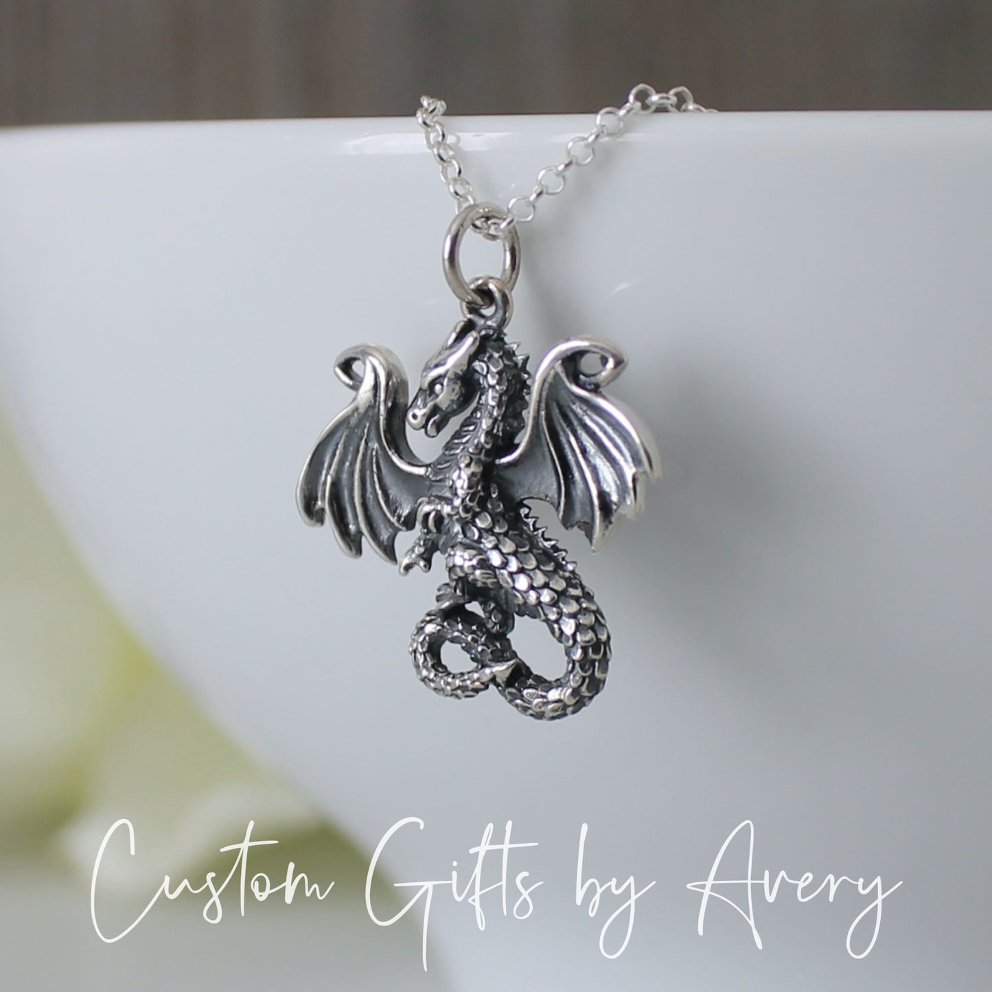 Oxidized Sterling Silver Dragon Necklace