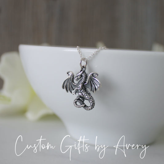 Oxidized Sterling Silver Dragon Necklace