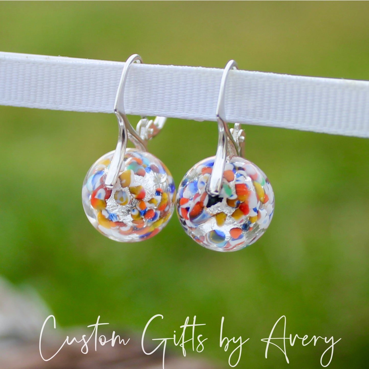 Sterling Silver Venetian Murano Klimt Inspired Lampwork Glass Earrings