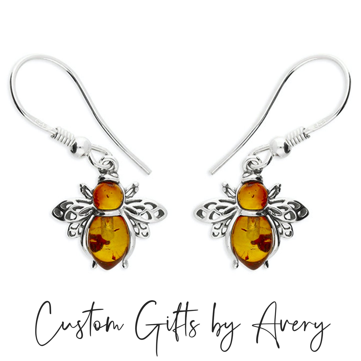 Sterling Silver and Amber Honey Bee Earrings