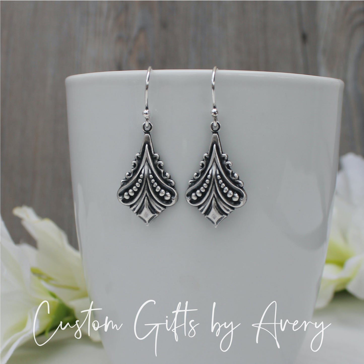 Silver Art Nouveau Flourish Drop Earrings