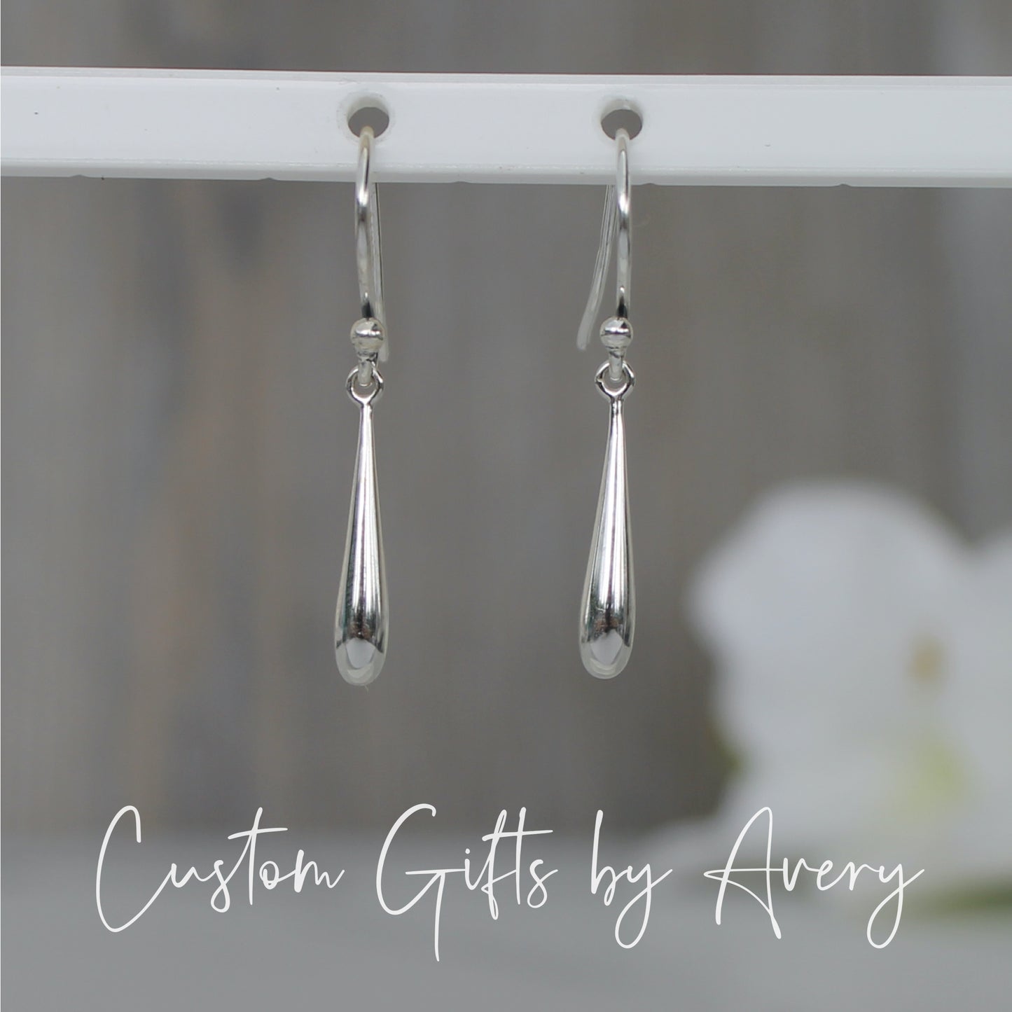 Slender Sterling Silver Teardrop Dangle Earrings