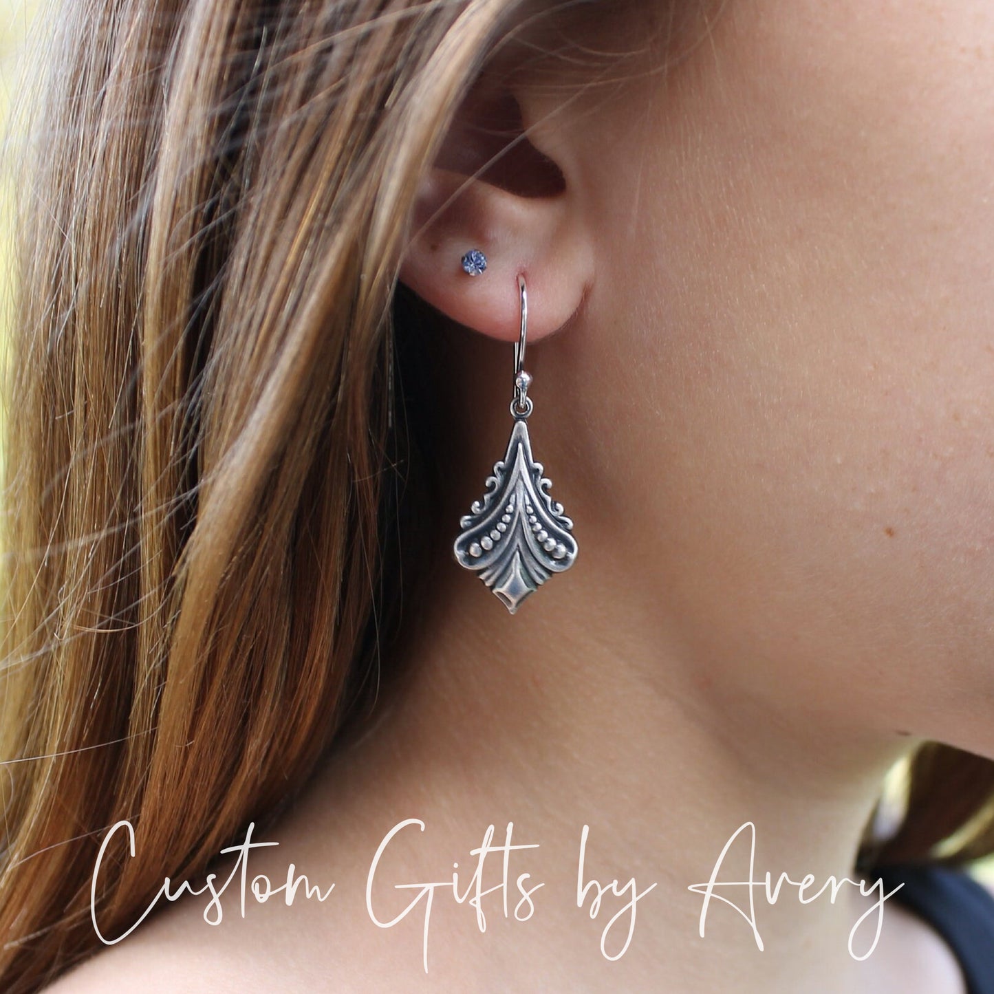 Silver Art Nouveau Flourish Drop Earrings