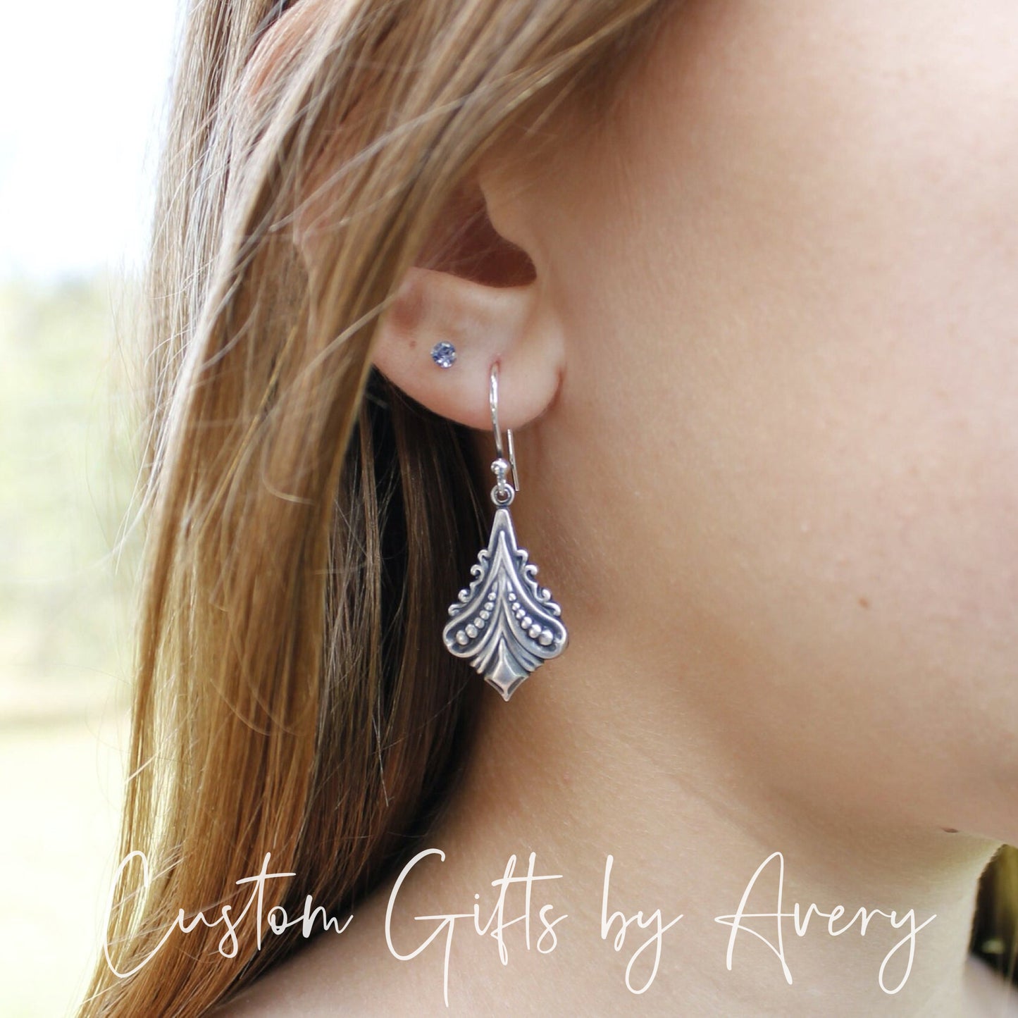 Silver Art Nouveau Flourish Drop Earrings