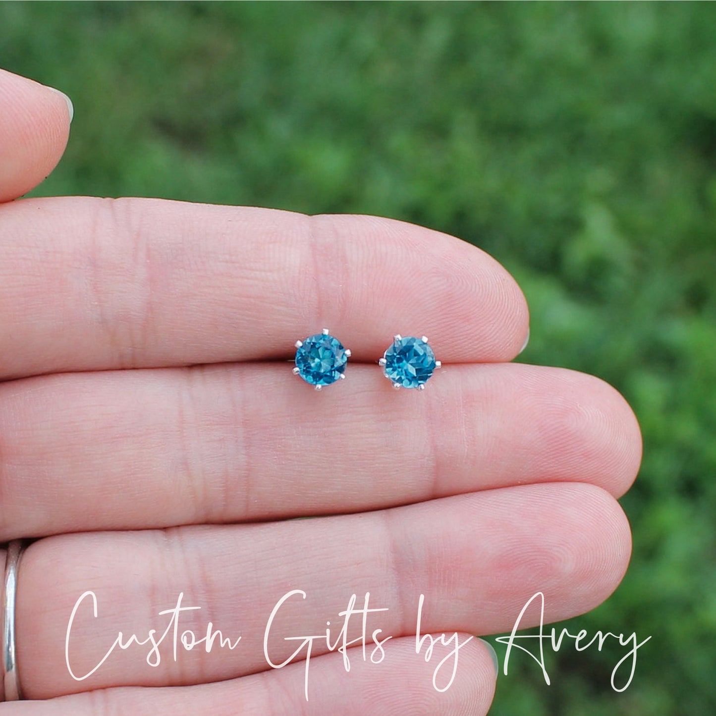 Tiny Sterling Silver & Genuine London Blue Topaz Studs