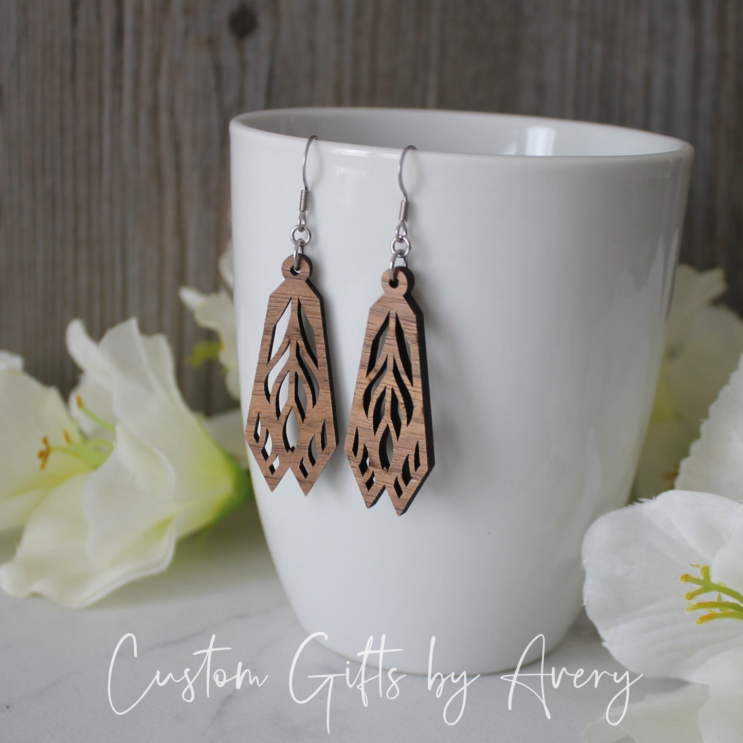 Fairy Wing Earrings in Walnut Wood