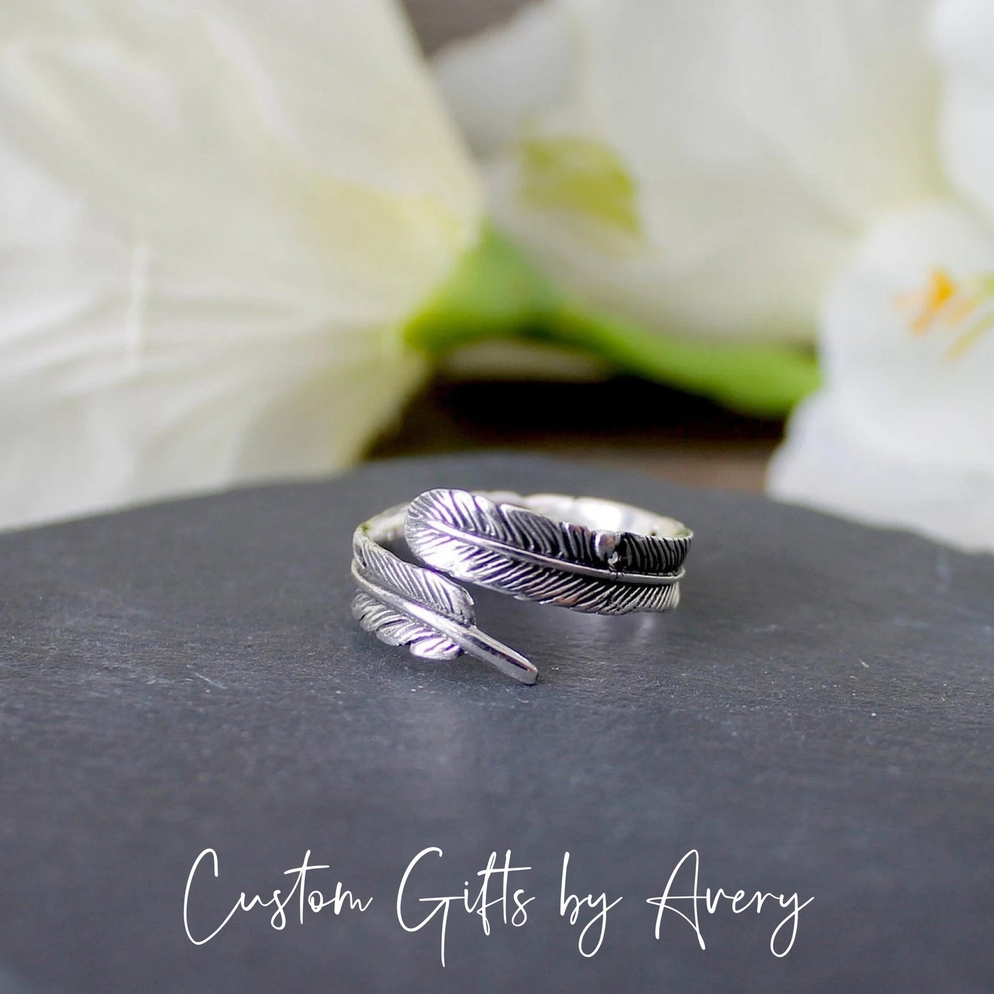 Adjustable Sterling Silver Feather Ring