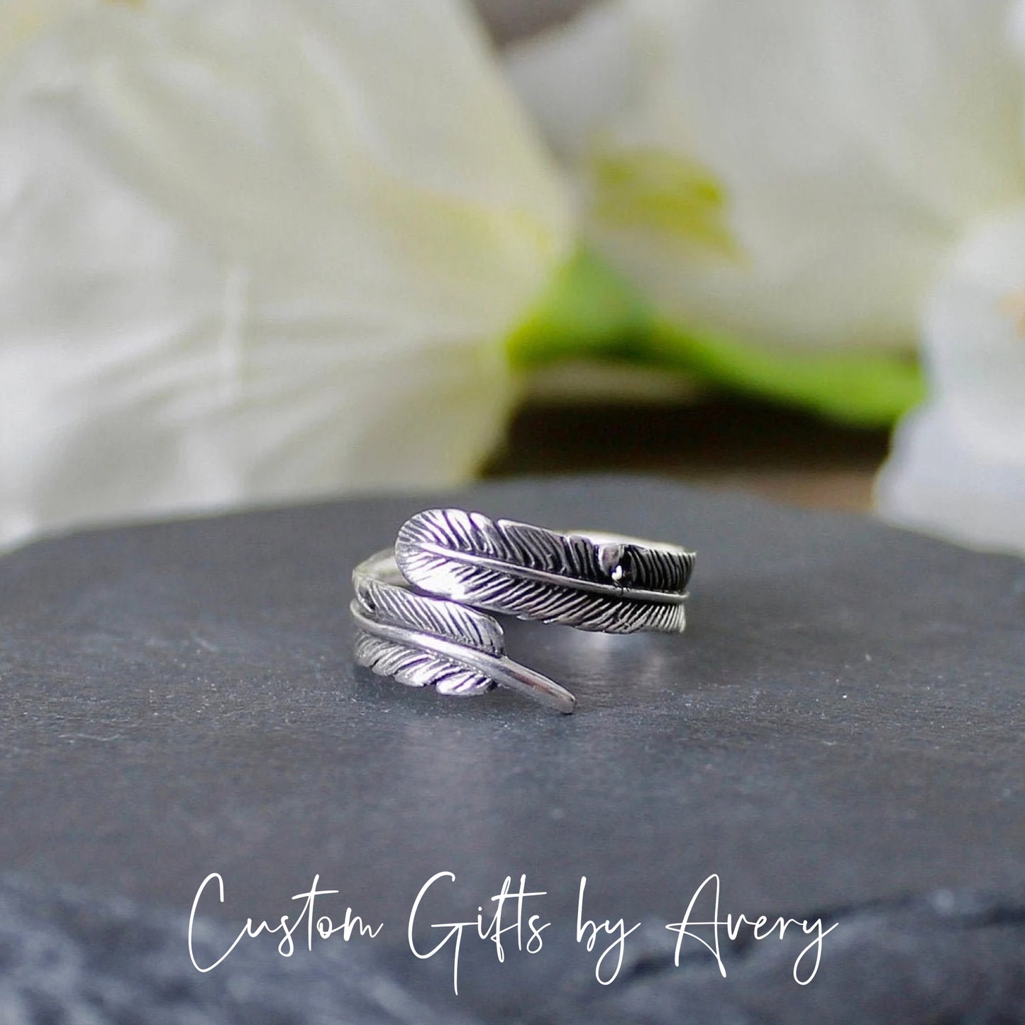 Adjustable Sterling Silver Feather Ring