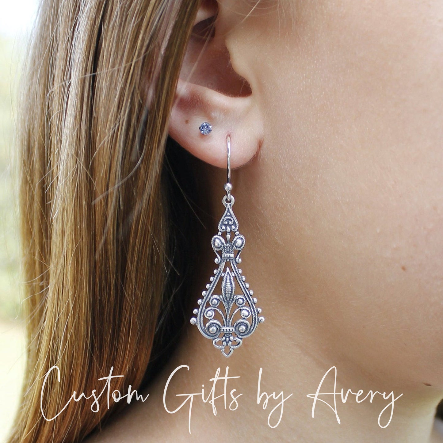 Silver Art Deco Filigree Chandelier Earrings