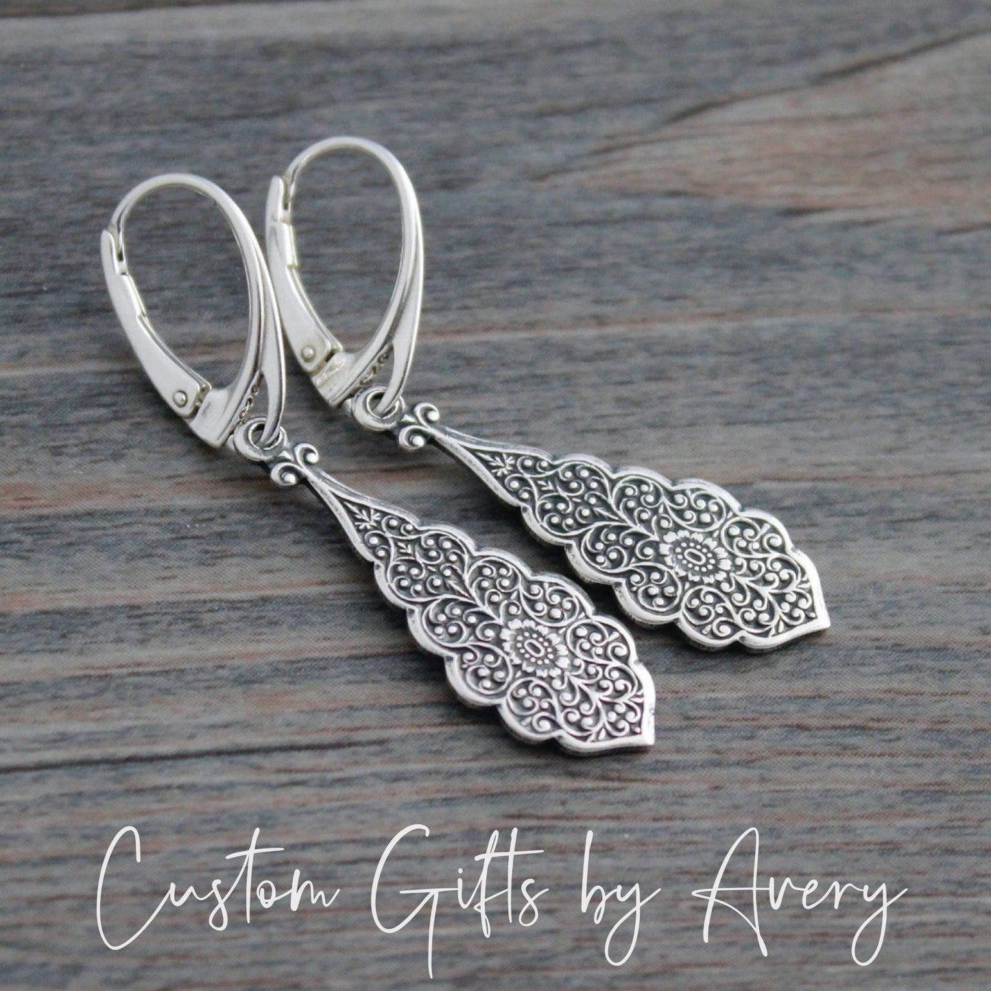 Art Deco Silver Filigree Teardrop Earrings