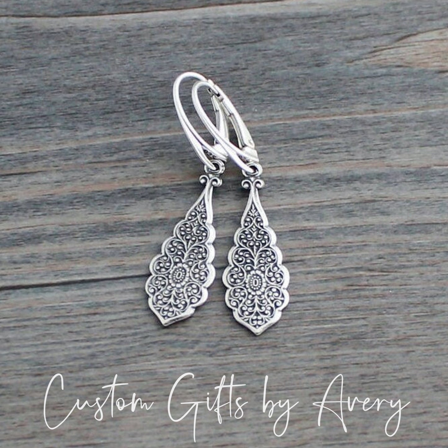 Art Deco Silver Filigree Teardrop Earrings