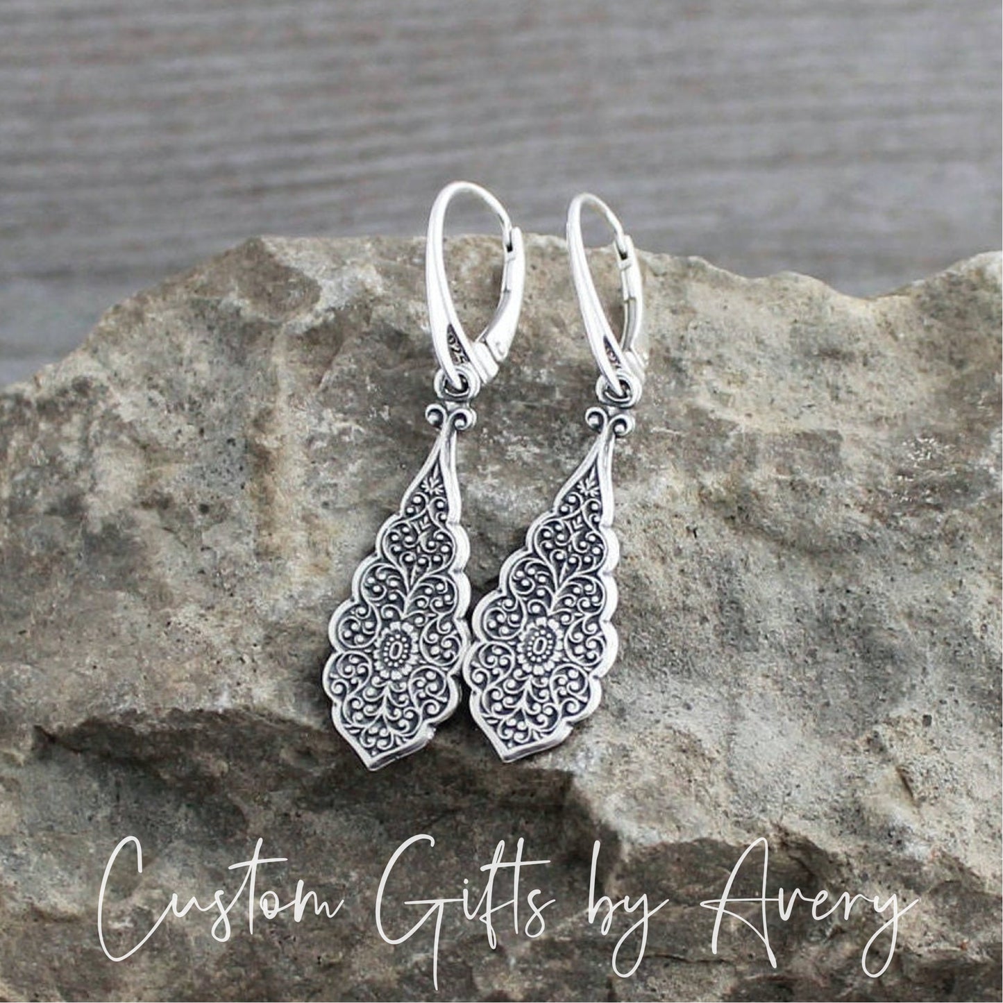 Art Deco Silver Filigree Teardrop Earrings