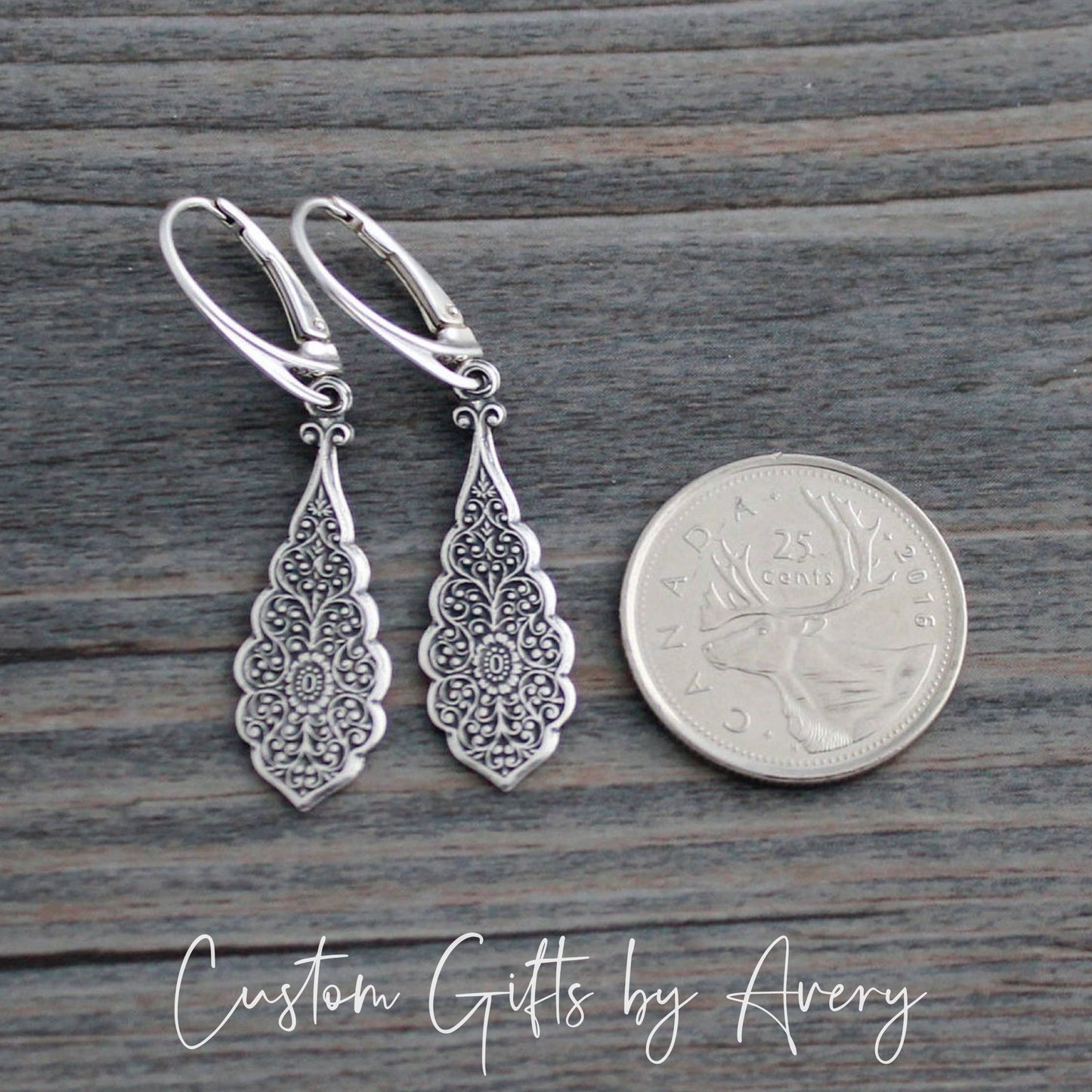 Art Deco Silver Filigree Teardrop Earrings