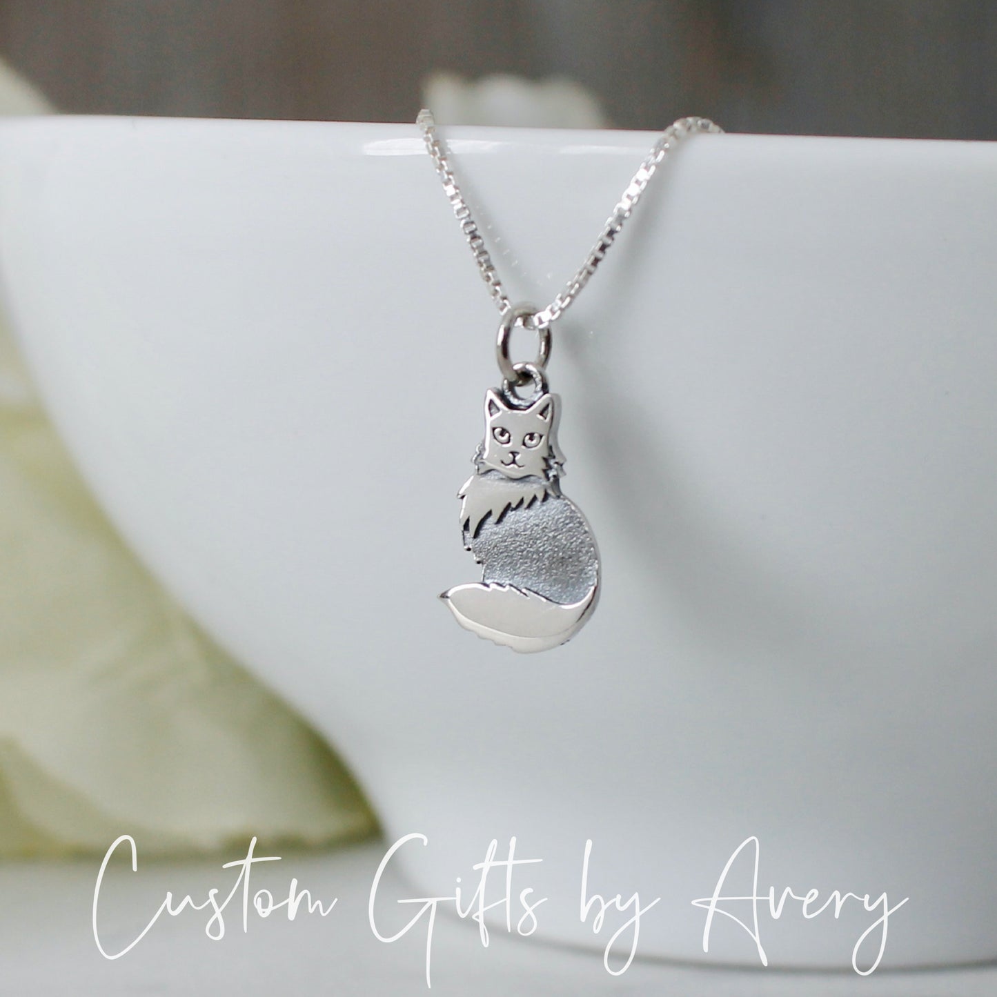 Sterling Silver Fluffy Cat Necklace