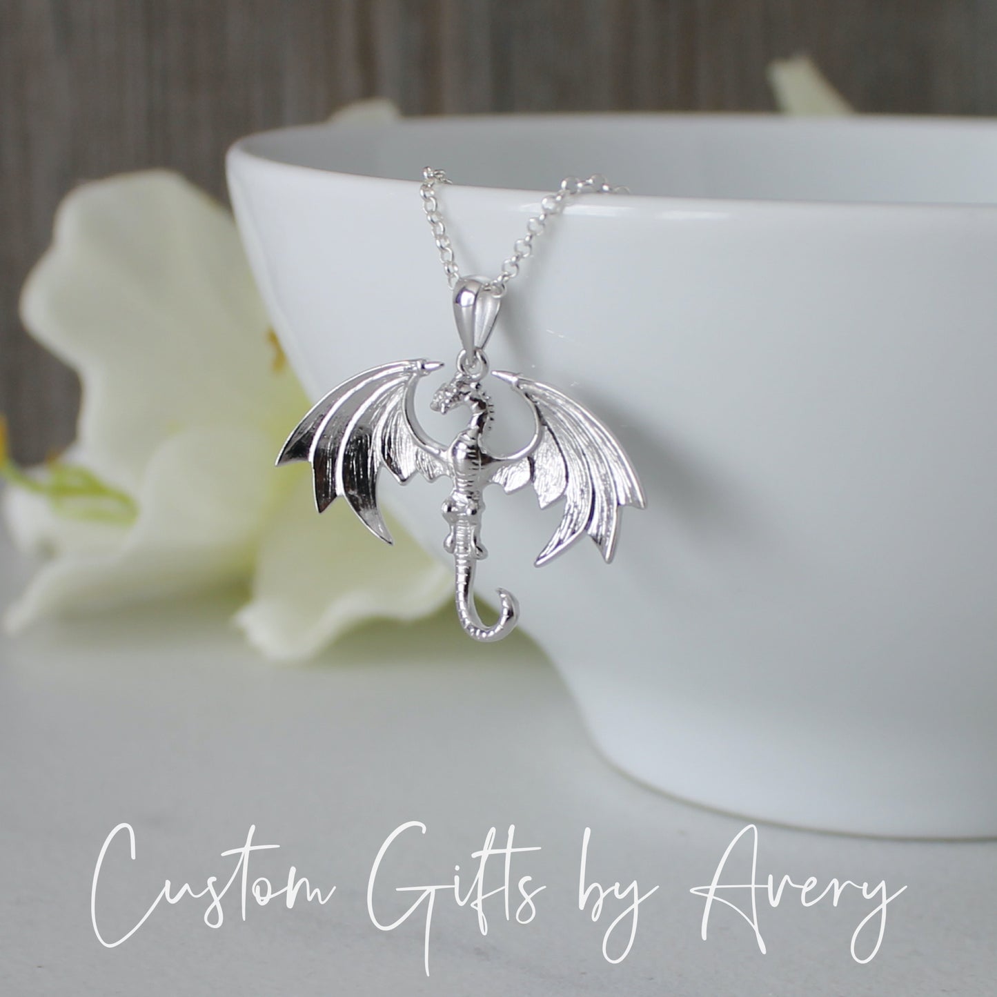 Sterling Silver Flying Dragon Necklace