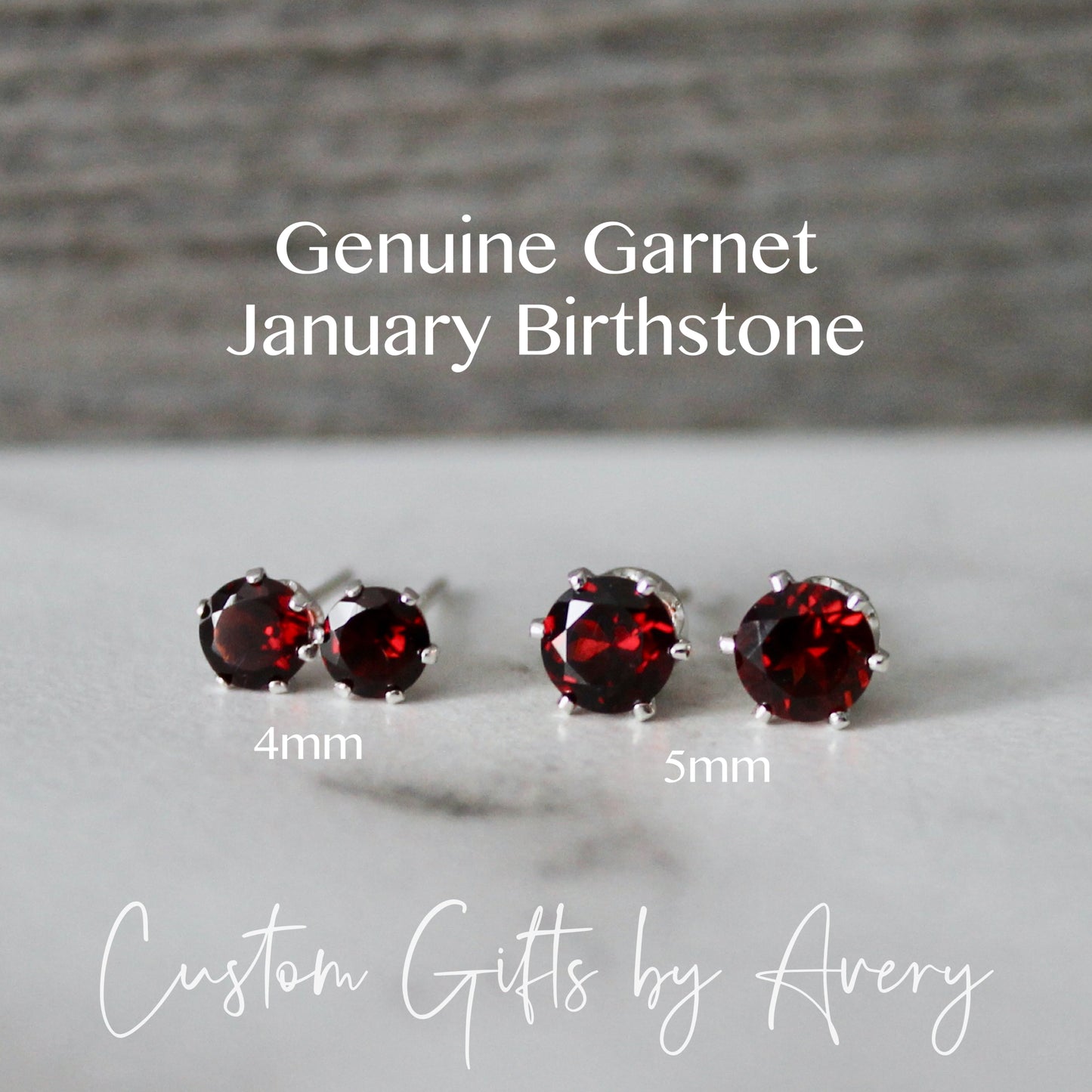 Tiny Sterling Silver & Genuine Garnet Studs