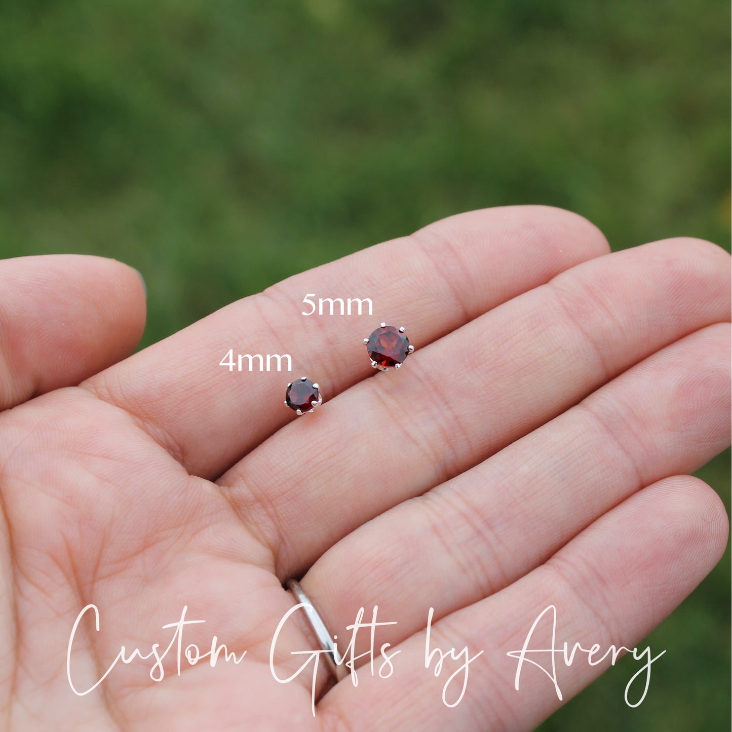 Tiny Sterling Silver & Genuine Garnet Studs